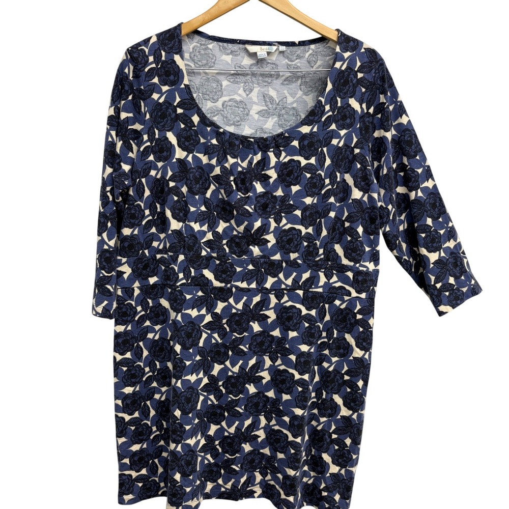 Boden Blue Floral Jersey Empire Waist Scoop 3/4 Sleeve Dress Womens Plus US 18